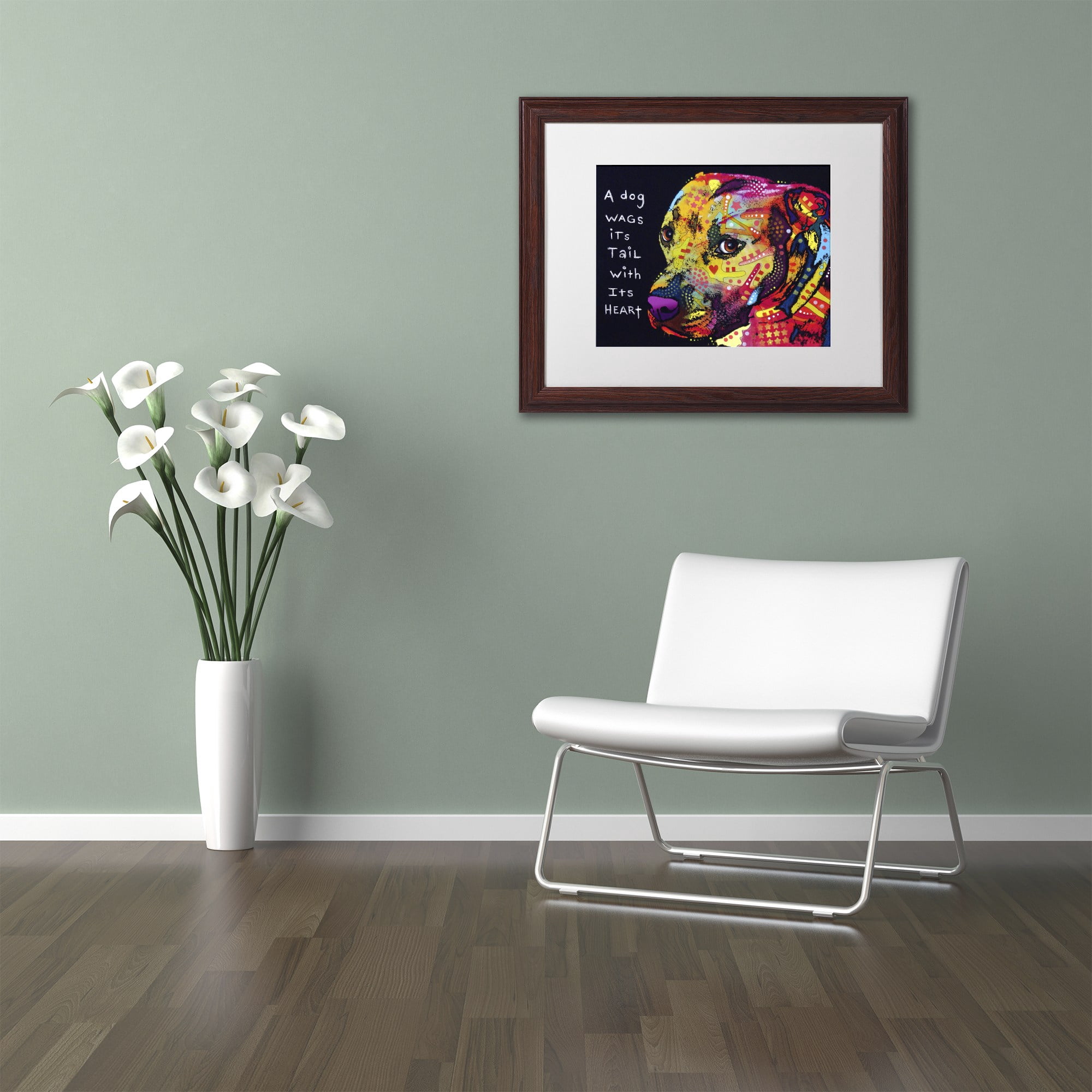 Trademark Fine Art "Gratitude Pitbull" Canvas Art by Dean Russo, White Matte, Wood Frame