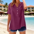 thumbnail image 4 of Miqool Women's Cotton Linen Blend Blouses Summer Short Sleeve V-Neck Shirts Casual Loose Fit Tunic Tops with Pocket, 4 of 9