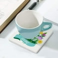 thumbnail image 5 of GZHJMY Square Drink Coasters, 6 Pcs Spring Elements Flower Leaf Absorbent Ceramic Coffee Coasters for Drinks with Cork Base Housewarming Gift for Home Decor, 5 of 6