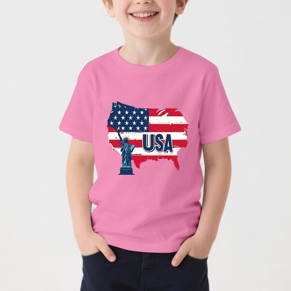 BRGZLK 250th Anniversary USA T-Shirt for Kids Boys Girls Summer Fashion American Flag Statue of Liberty Print Shirts 4th of July Toddler Short Sleeve Patriotic T-Shirt Pink 12-13 Years