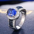 thumbnail image 4 of Blue Cubic Zircon Oval Cut White Band Womens 925 Silver Engagement Ring 6-10, 4 of 5