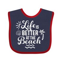 Inktastic Life is Better at the Beach with Sunshine Seashell and Palm Trees Boys or Girls Baby Bib