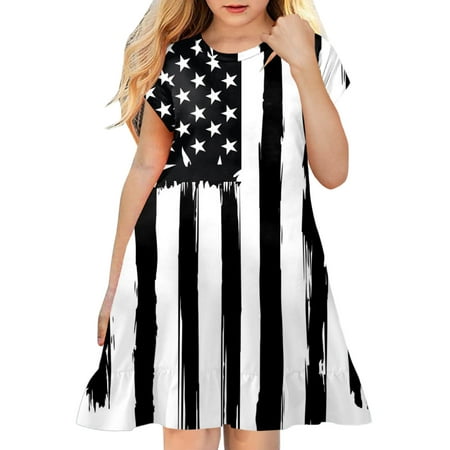 

Toddler Kids Girl Dress 4th Of July Independence Day Star Striped Printed Short Sleeve Party Princess Dress Child Leisure Outwear