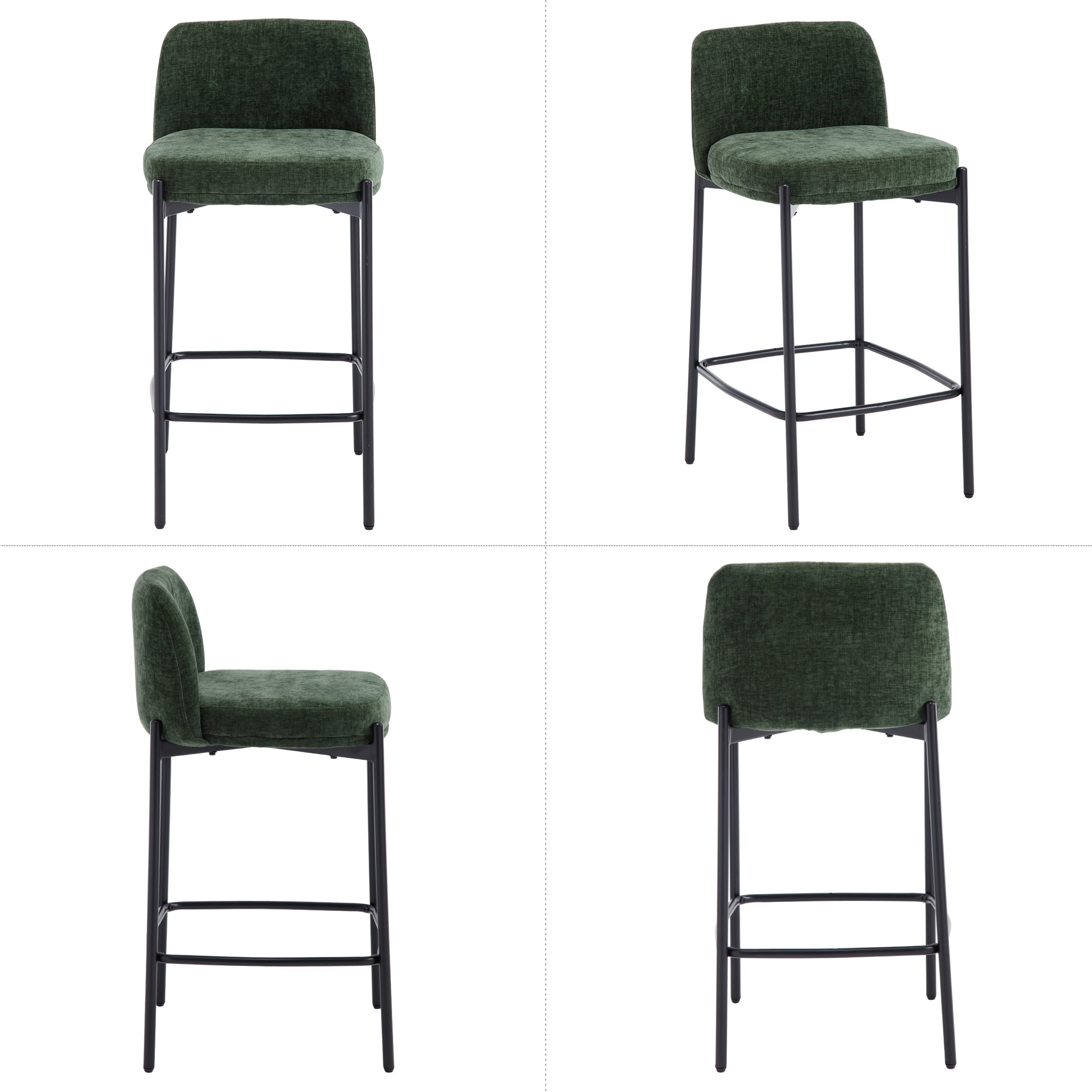 Guyou 26" Modern Counter Height Bar Stools Set of 6, Chenille Upholstered Boucle Bar Stools, Armless Kitchen Island Chairs for Dining Room Bar Bistro, Green
