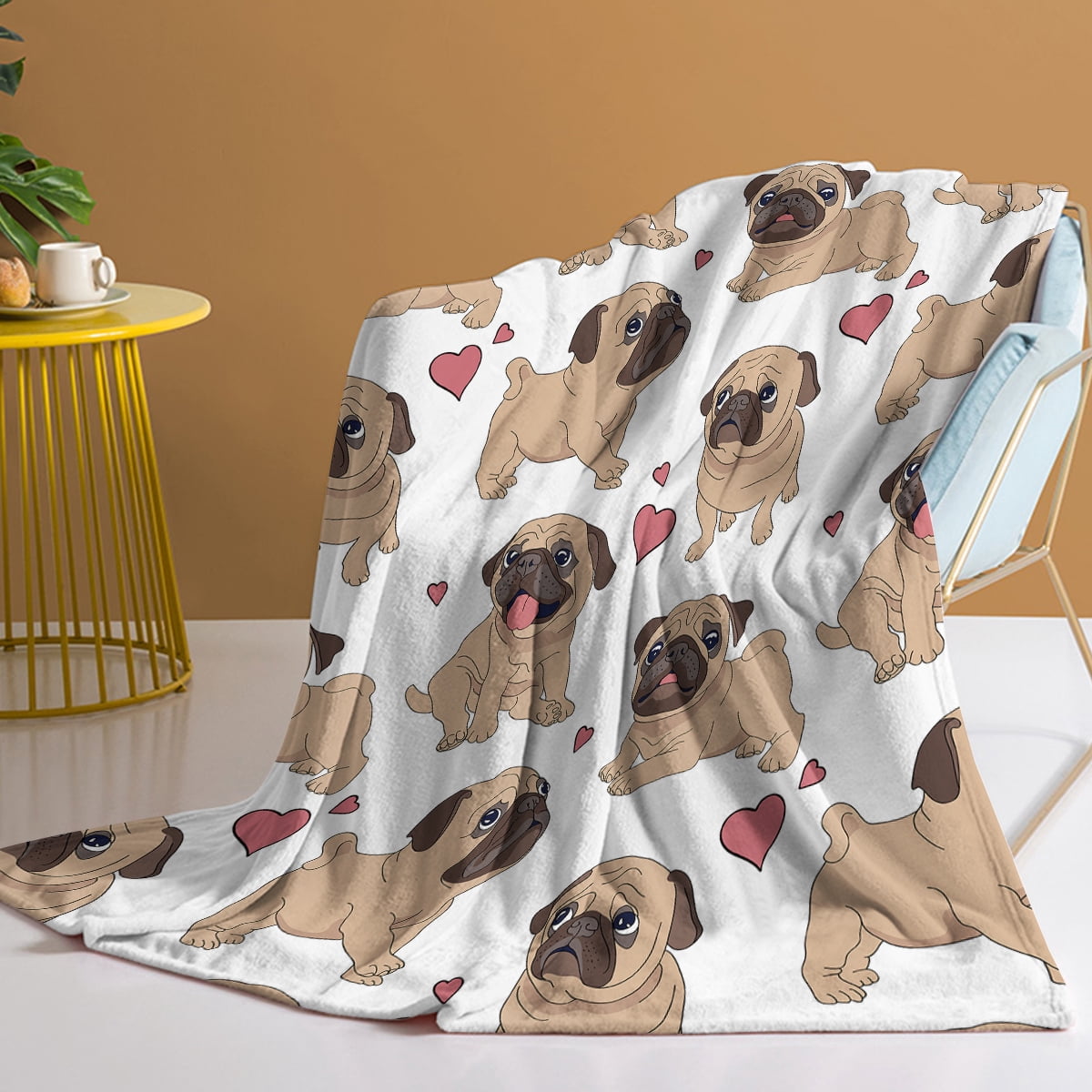 Halloween Cartoon Pug Flannel Blanket, Soft, Scenic, Lightweight, Suitable for Sofa, Office, Bed, Nature, Travel