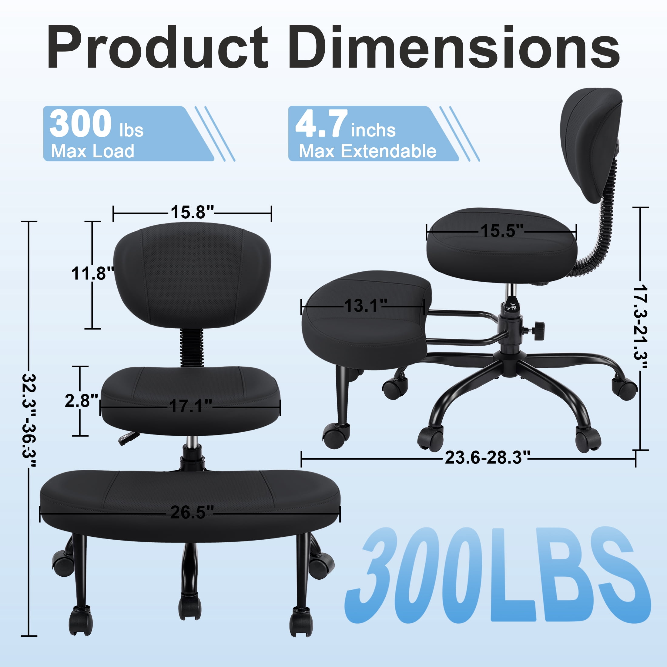 Dhole Kneeling Chair with Backrest - Ergonomic Office Chair for Cross-Leg Sitting, Adjust Height, 360° Rotating Footrest & Wheels, Posture Support for ADHD/Home Office/Meditation, Black