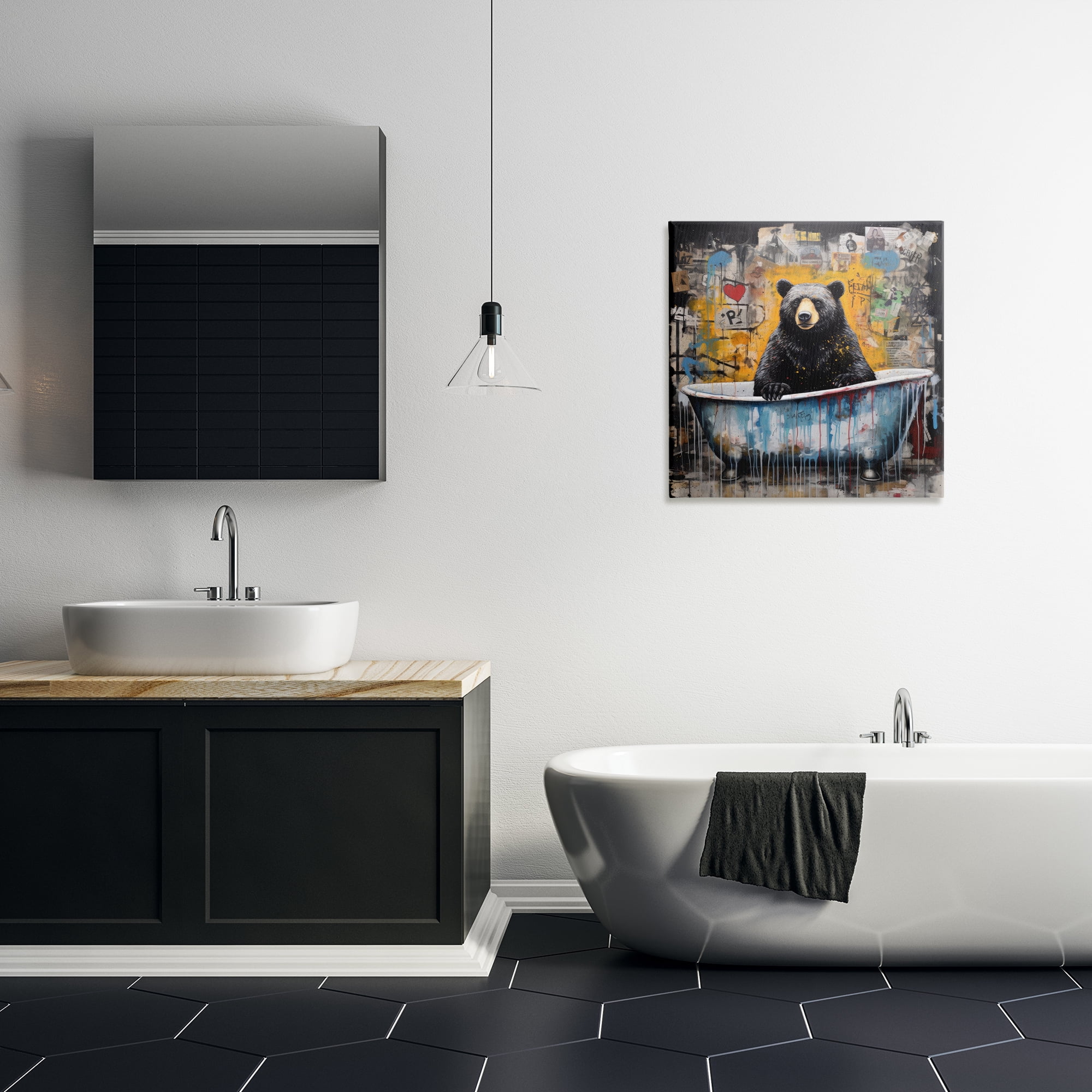 Stupell Industries Graffiti Bathing Bear Typography Painting Gallery Wrapped Canvas Art Print Wall Art, 24 x 24