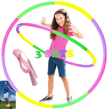 2 Pack 30" Adjustable Kids Exercise Hoops W/Skip Ropes for Girls Boys, Detachable 3-16 Child Fitness Hoop ABS Toy, Multi-Color