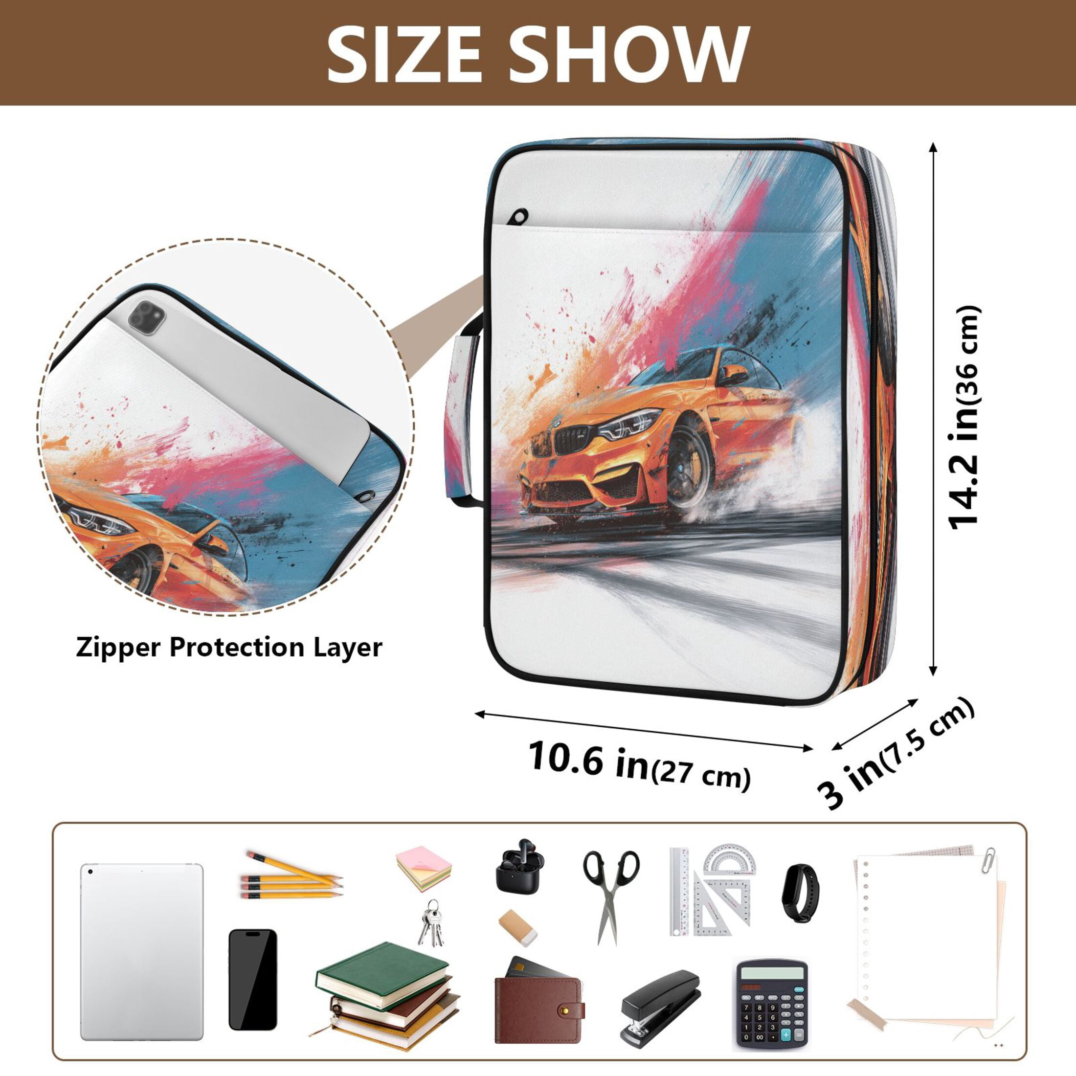 3 Ring Zipper Binder with Accordion File Organizer Waterproof Back to College Binder - 7 Layer Document Organizer for Study Home Office College Travel Supplies Orange Cool Car