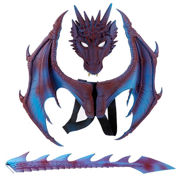 3PCS Kids Dragon Costume Set Creative Dragon Mask and Wings Tail for Halloween