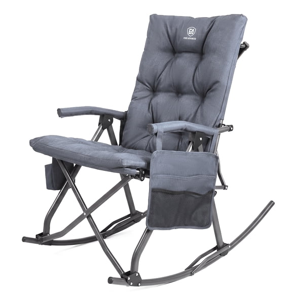 Padded Rocking Camping Chair, Folding Rocker for Outdoors, Heavy Duty for Adults, Steel, Supports 400 lbs, Gray
