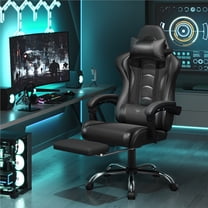 Yaheetech Ergonomic High Back Gaming Chair with Slide Out Footrest, Full Black