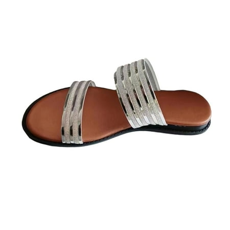 

Kukoosong Womens Sandals ShoesBeach Sandals Summer Non-Slip Causal Slippers Flat Sandals for Women Silver 38