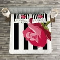 thumbnail image 3 of Ambesonne Modern Quilted Bedspread Set 3 Pcs, Red Rose on the Piano, Queen Size, Pink Black White, 3 of 3