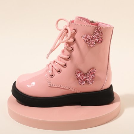 

Girls Elegant Casual Princess Boots With Sequin Butterfly Lace-up High Top Boots For Party