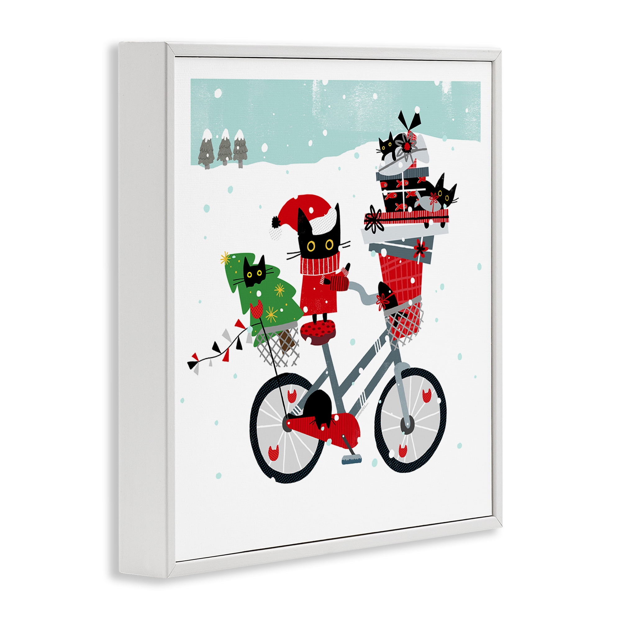 Stupell Industries Holiday Catmas Bicycle Holiday Painting White Framed Art Prints Wall Art, 24 x 24
