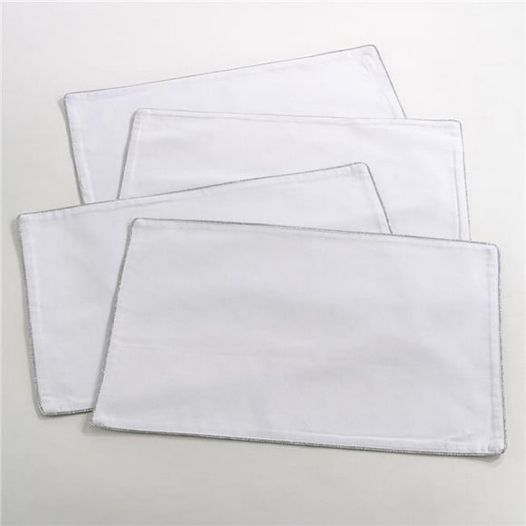 SARO 5084.S1420B 14 x 20 in. Rectangle Luana Metallic Trimmed Placemats Silver - Set of 4