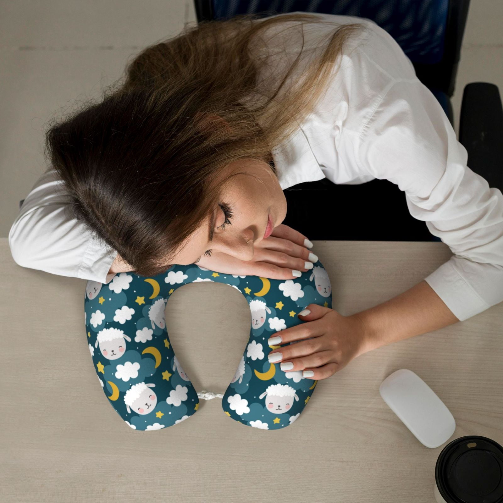 Xecao Sweet Dream Lamb Print Memory Foam Cervical Neck Pillow Versatile U-Shaped Pillows for Home,Office,Camping,Travelling,Soft Washable Cover