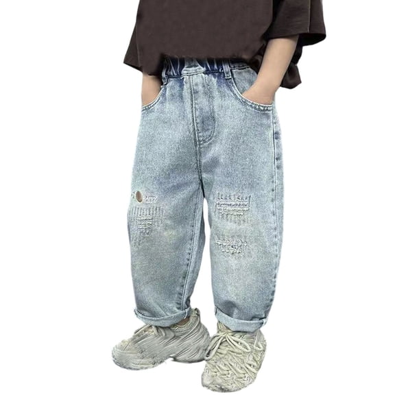 Tiijoy Boys Ripped Jeans Casual Relaxed Fit Pull On Denim Pants for Kids, Sizes 4-5