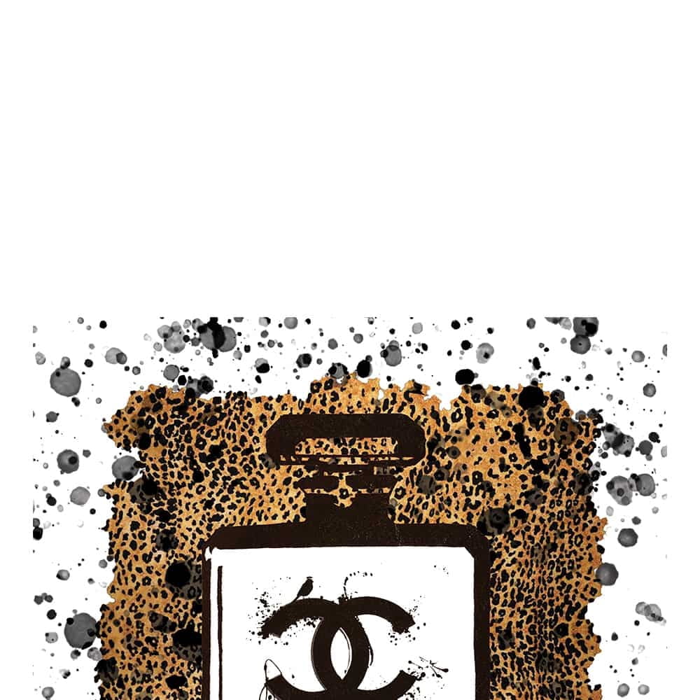 Fashion Perfume Bottle, Canvas Animal Print - 14"X14" Artwork - Multi-Color 14 x 14