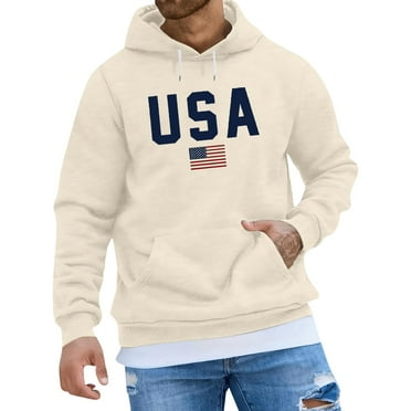 GIPQJK Men's Graphic Hoodies USA Letter Design Sweatshirts 2024 Fall Trendy Plus Size Hoodies Pullover with Pockets,Coffee M