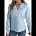 thumbnail image 1 of Blusas Elegantes e Informales para Mujer, con Cuello en V Triple, Larga, para Trabajo y Negocios Azul M, 1 of 10