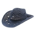 thumbnail image 2 of Dalrosia Men Women's Summer Cowboy Cowgirl Straw Hat Hollow Out Style Roll Up Brim Cowboy Sun Hat, 2 of 6