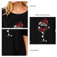 thumbnail image 3 of Camisa de manga larga para mujer con estampado navideño de copa de vino tinto, botones irregulares, cuello redondo, manga larga, color negro XXL, 3 of 4