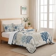 thumbnail image 5 of King Quilt Set 96''x106'', Blue Beige Coastal Bedspread Coverlet with 2 Pillow Shams, Summer Beach Starfish Coral Nautical Rustic Breathable All Season Quilt Bedding for Bedroom/Guest Room, 5 of 9
