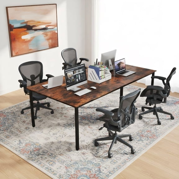 Resenkos 8 FT Large Conference Room Table, Rustic Meeting Table for Office, Conference Room, Rustic Brown