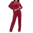 thumbnail image 4 of Mifsaly Flannel Pajamas for Women Set Lounge 2 Piece Winter Pjs Long Sleeve Crewneck Loose Sleep Soft Cozy Slouchy Nightwear High Waist Wide Leg Pants Soild Color Casual Homewear, 4 of 4