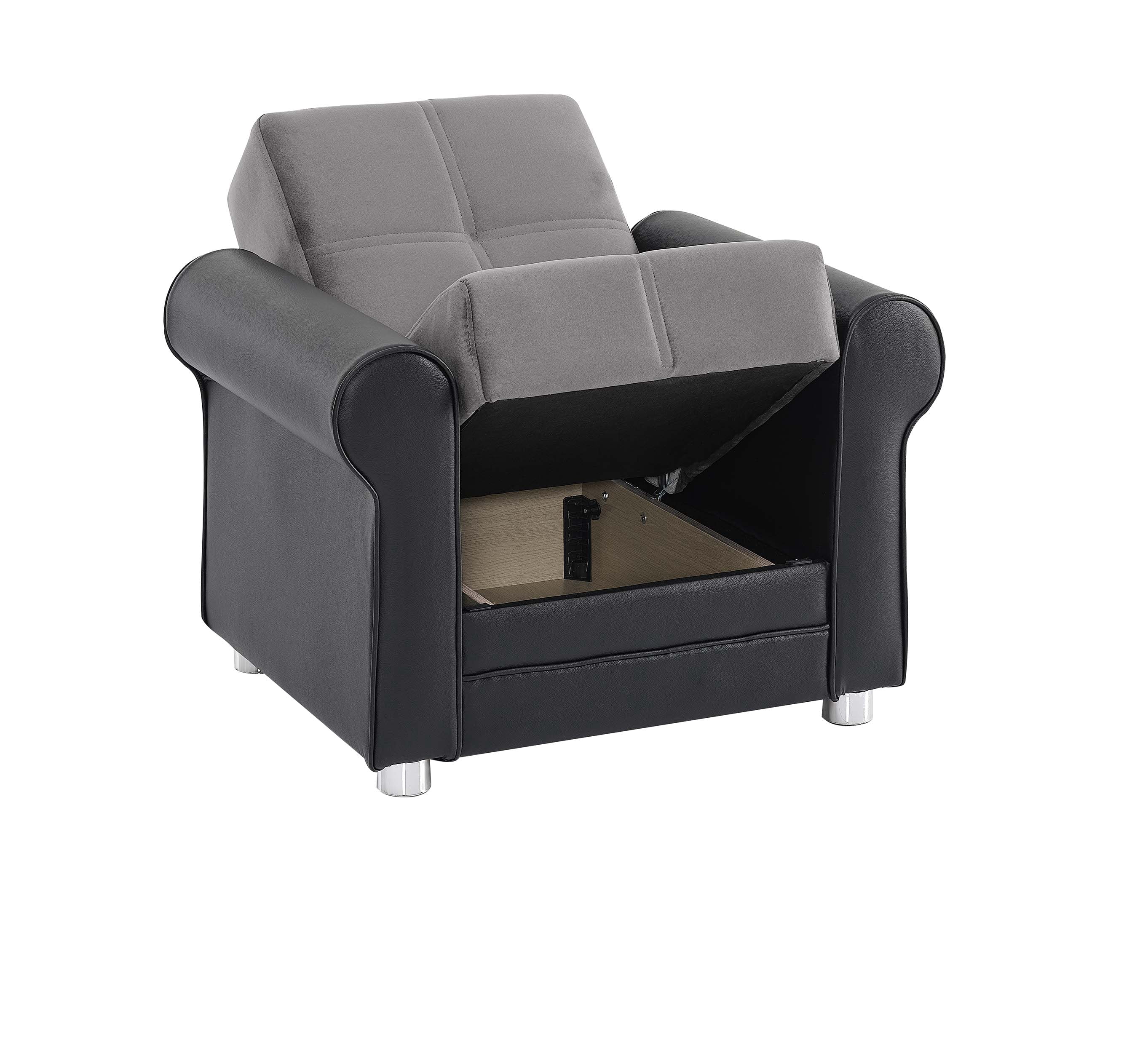 Ottomanson Convertible Accent Armchair with Hidden Storage, Firm Comfort Seating, Gray