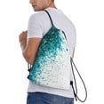 thumbnail image 3 of Drawstring Backpack - Teal Glitter on White Splash Proof Small Drawstring Gym Bag for Women Men, Cinch Sports String Bag Backpack for Travel Swimming Beach, 3 of 8