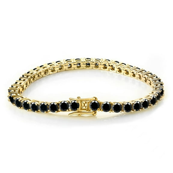 4mm Moissanite Tennis Bracelets Women Gold Bracelets Round Cut D Color VVS1 Clarity Black Diamond Tennis Bracelets 925 Sterling Silver Bracelets for Women（6-9 inchs）