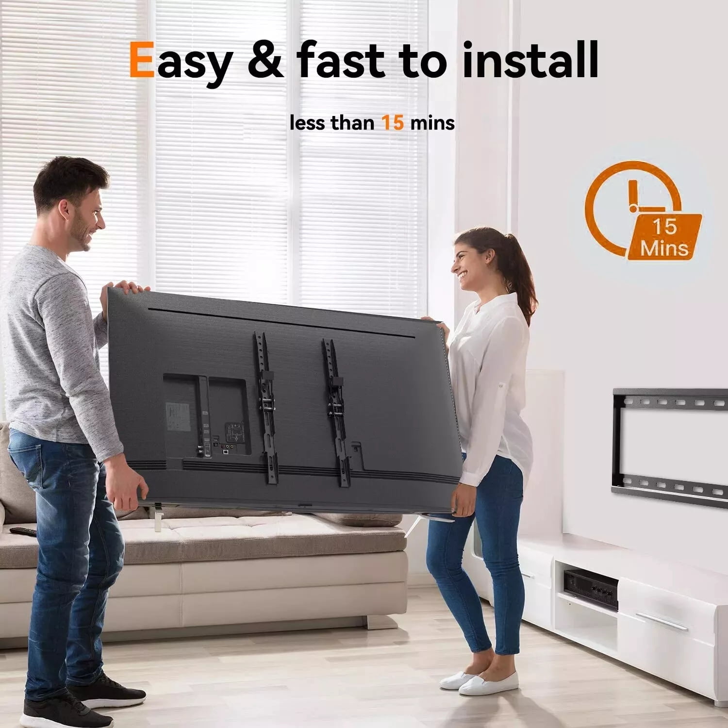 Tilting TV Wall Mount for 32"-70" TVs, 15° Tilt, Supports up to 165lbs, Compatible with VESA Mounts, Low Profile, Easy Install