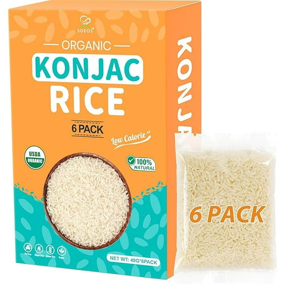 Soeos Organic Konjac Rice, Low-Calorie Keto & Gluten-Free Shirataki Rice Substitute, 6 Pack (40g), Ready in 5 Minutes