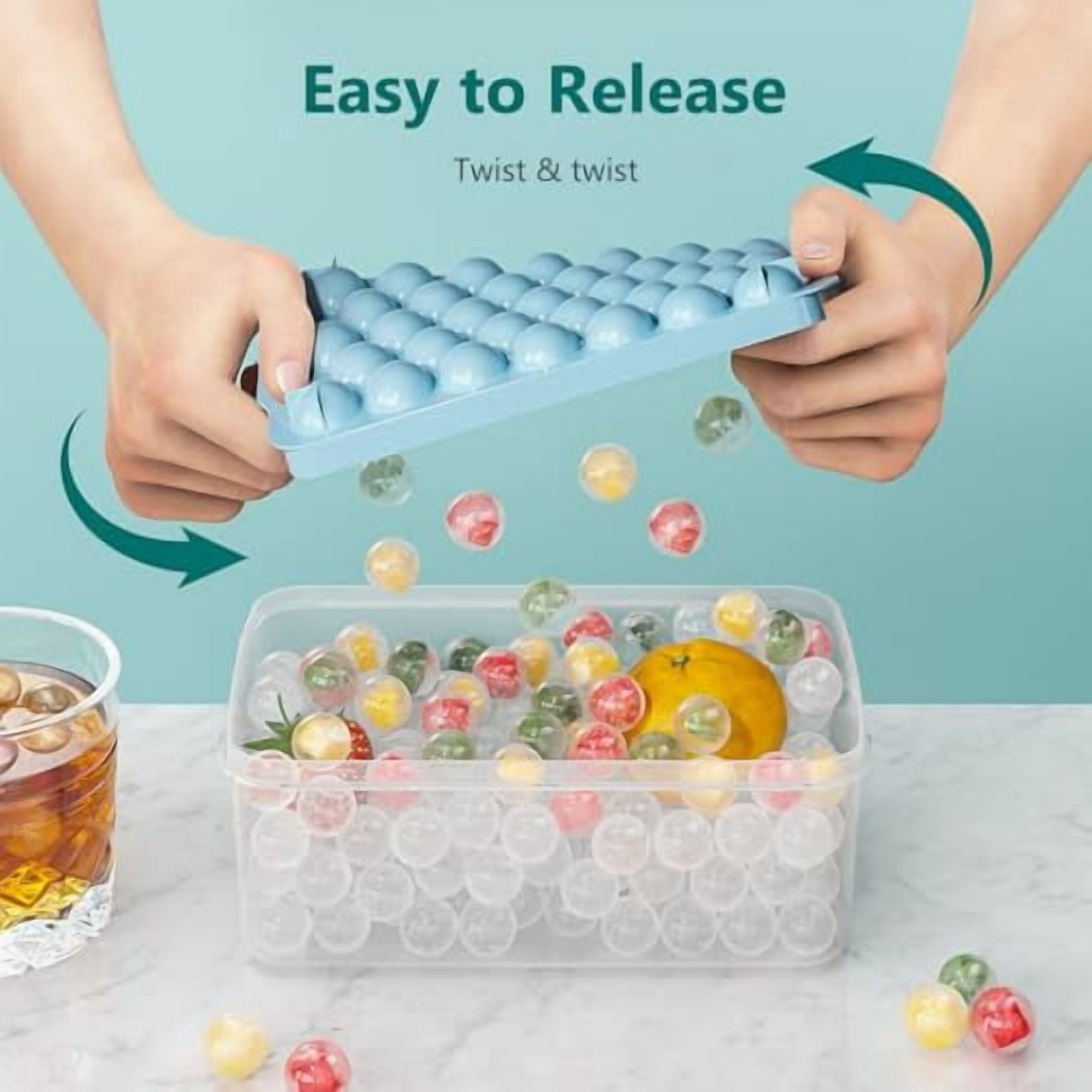 99 PCS Ice Cube Trays with Lids and Storage Bins, Round Circle Ice Molds for Freezer, Small Ice Maker for Chilling Drinks, Blue (0.8 Inch, Pack of 3)