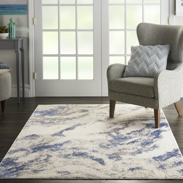 Nourison Sleek Textures Abstract Blue/Ivory/Grey 5'3" x 7'3" Area Rug, (5x7)