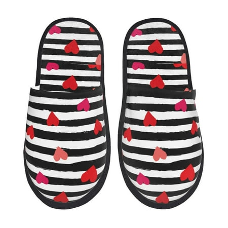 

Sigee Hearts And Lines1 for Cozy Furry Slippers Super Soft Indoor and Outdoor Use Non-Slip Sole Slip On House Slippers-Large