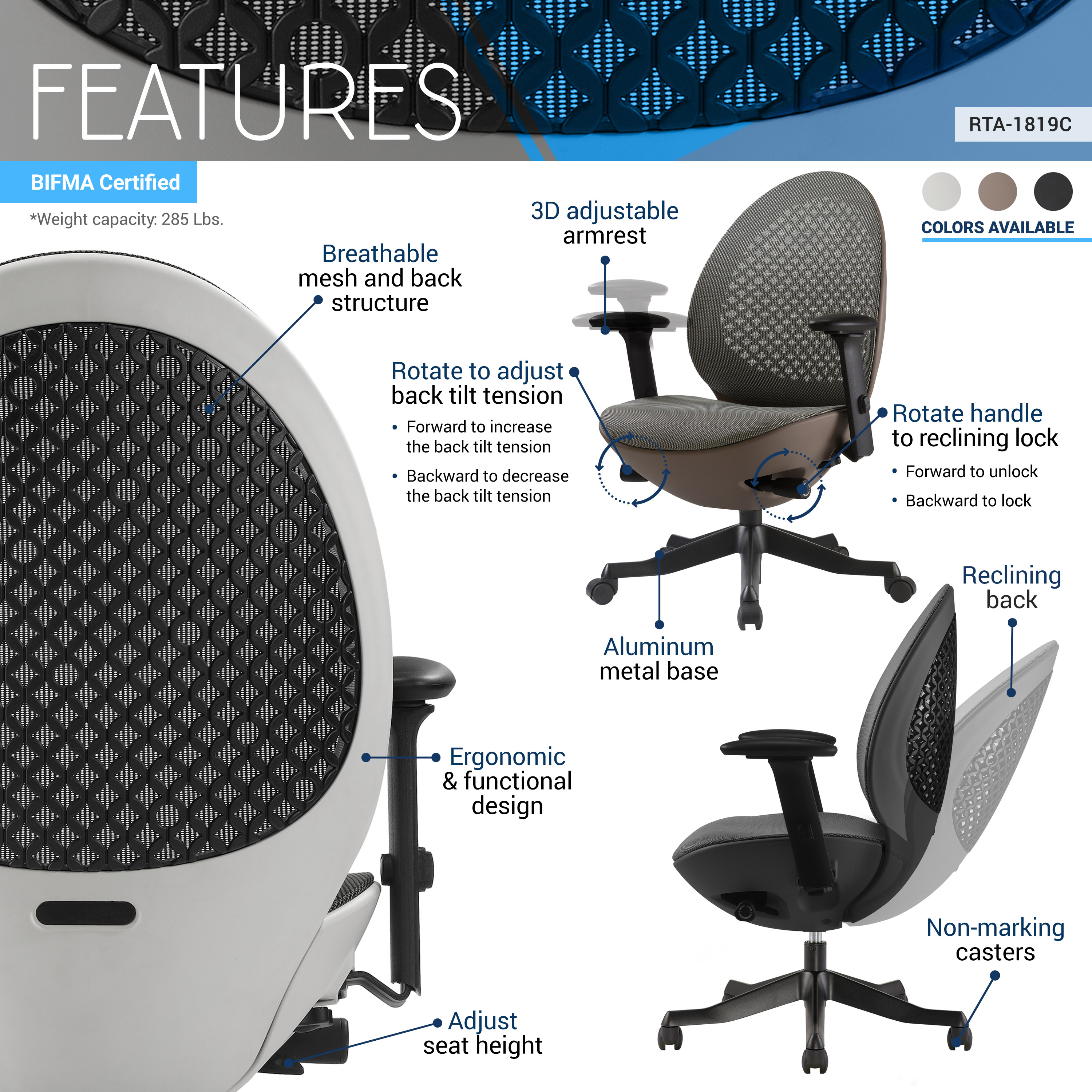 Egg Shape Executive Office Chair, Modern Ergonomics Office Chair with Adjustable Backrest & Armrest Height, 3 Colors