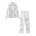 thumbnail image 1 of Ensemble Chemise à Sequins Décontractée pour Femmes Chic Col à Revers Manches Longues Pantalon Taille Élastique Ensemble de Printemps, 1 of 13