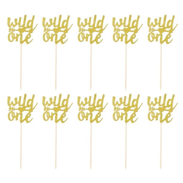 EeaseMX 10 adornos para tartas Wild One, creativos, hermosos y brillantes, con forma de frutas, para postres, fiestas de cumpleaños y festivales (dorados).