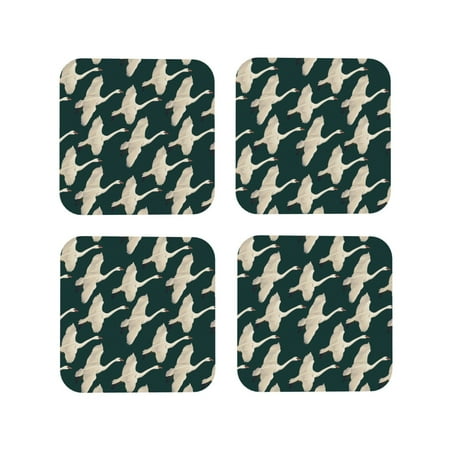 

Tideii Flying Swans for Leather Coasters 4 Pieces Anti-fouling and Anti-scalding Decorative Coasters Suitable for Restaurants Kitchens Coffee Shops-Square