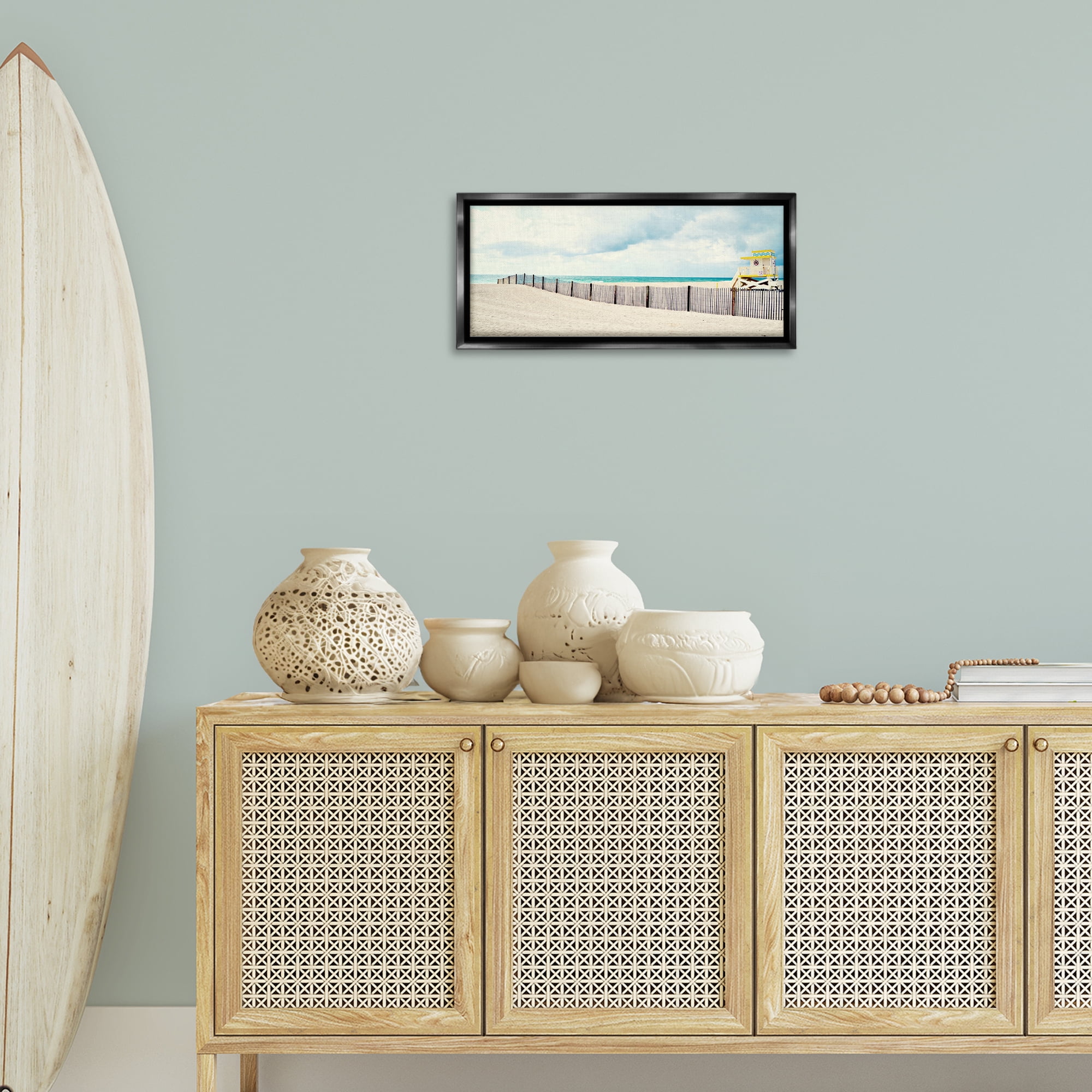 Stupell Industries Sandy Boardwalk Way Nautical & Beach Photography Black Floater Framed Canvas Art Print Wall Art, 25 x 11