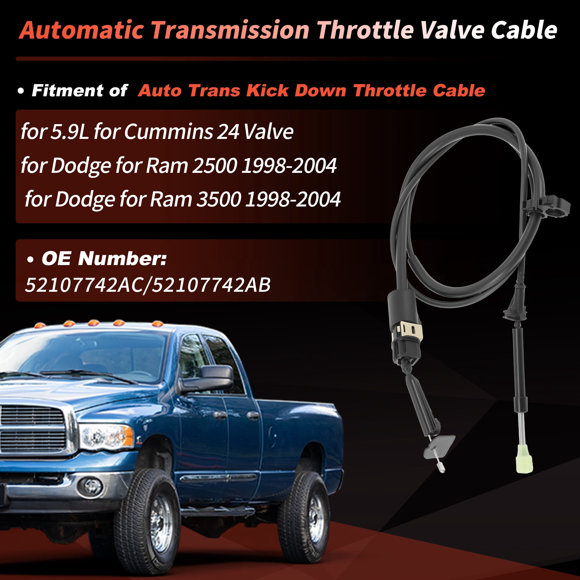 Unique Bargains Throttle Valve Cable for Ram 2500 and 3500 Models from 1998 to 2004