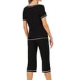 thumbnail image 5 of TrendVibe365 Outfit Sets for Women Summer Solid Color Crewneck Short Sleeve Shirts and Capris Pants Casual Travel Pajamas Lounge Set Loungewear Summer Outfits, 5 of 5