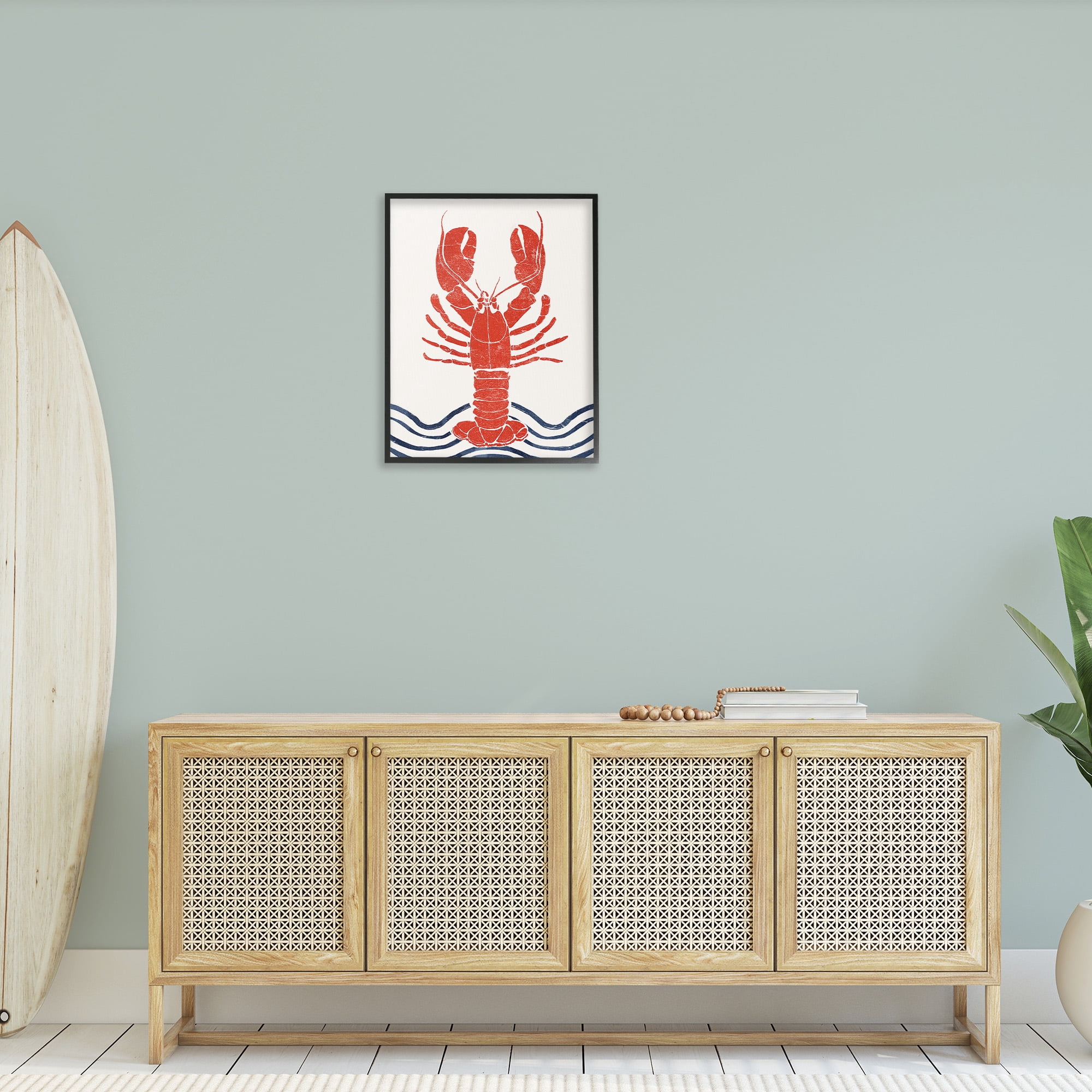 Stupell Industries Modern Lobster with Waves Animals & Insects Painting Black Framed Art Print Wall Art, 24 x 30