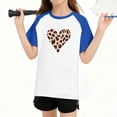thumbnail image 6 of Girls Raglan Sleeve T-Shirt - Soft Polyester Spandex Color Block Tee with Leopard Print Heart, Trendy Casual Daily Wear for 4-16 Years (Blue),Size 7 T, 6 of 8