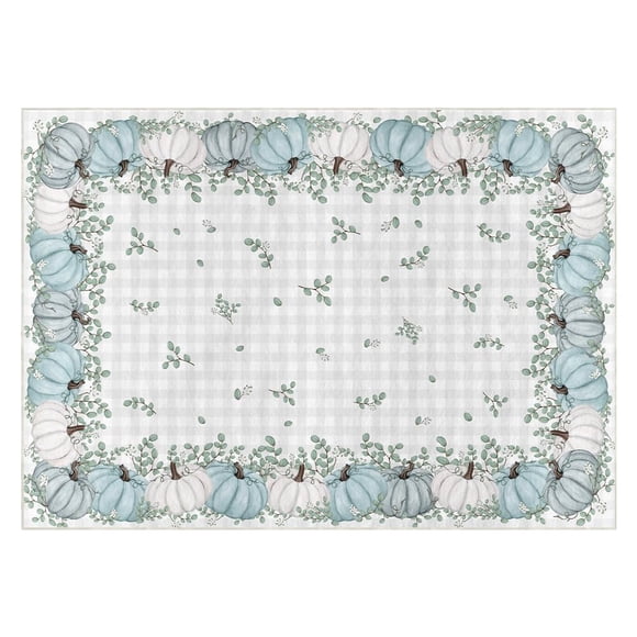 Artoid Mode Citrouilles Bleues Feuilles d'Eucalyptus Tapis d'Automne, Décoration de Maison pour l'Action de Grâce d'Automne Tapis Lavable à Profil Bas pour Entrée Chambre Salon