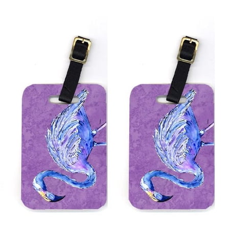 Pair of Flamingo on Purple Luggage Tags